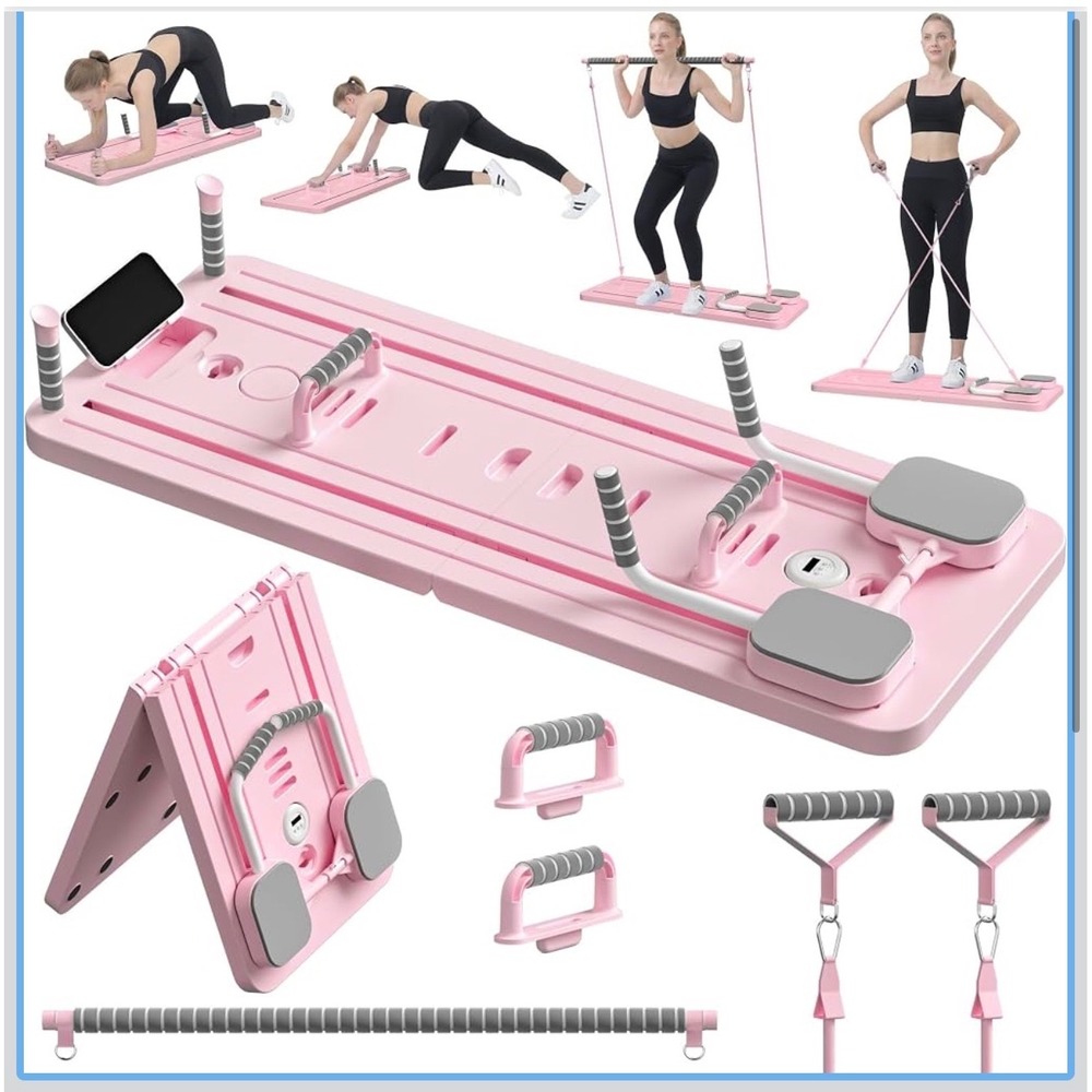 Janua Pink Pilates Reformer Board 5-in-1 Portable Home Gym Resistance Set